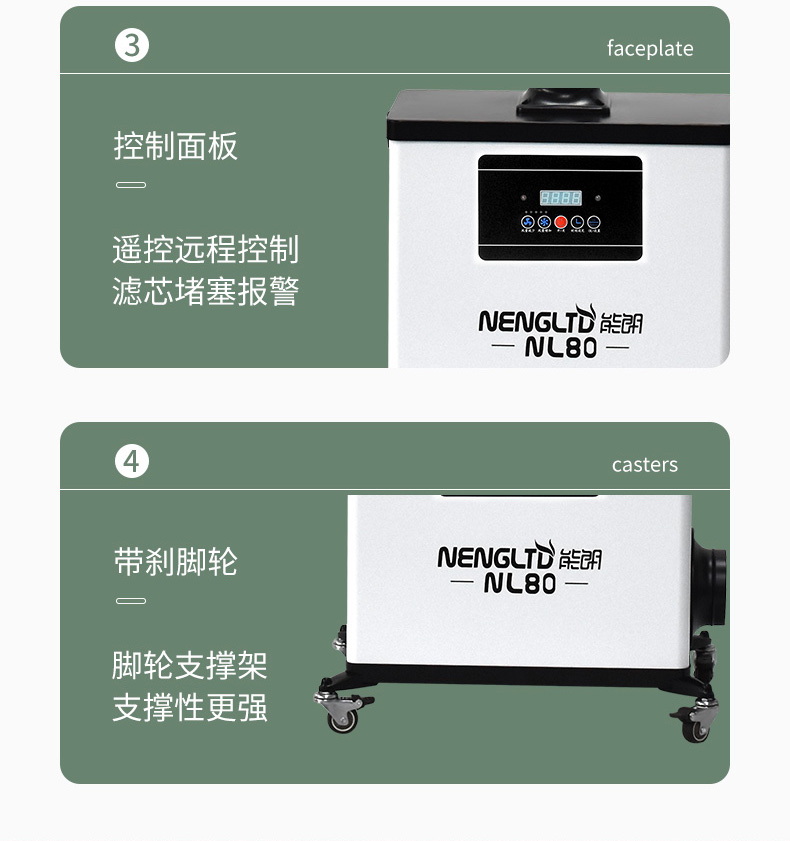 NL80 控制面板与带刹脚轮展示